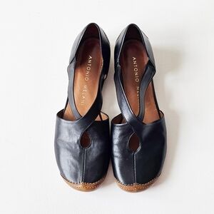 Antonio Melani Italian Black Leather Cutout Block Heel Flats Women’s Size 8M